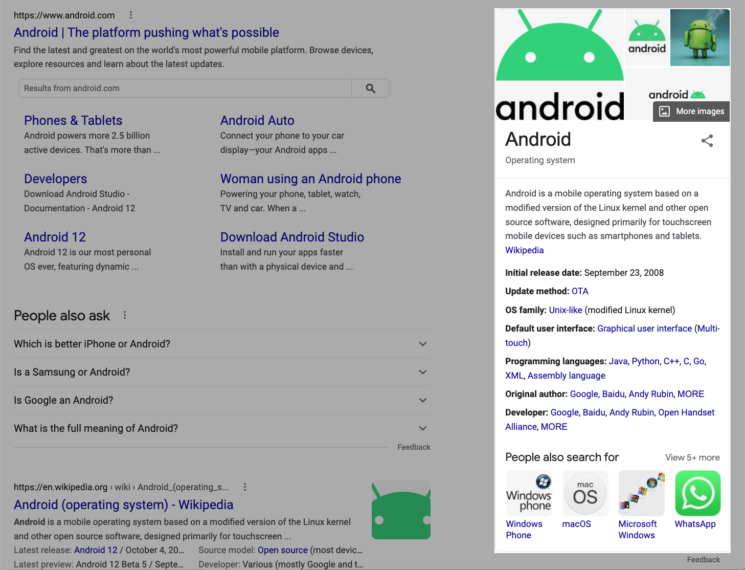 Knowledge Panel about Android