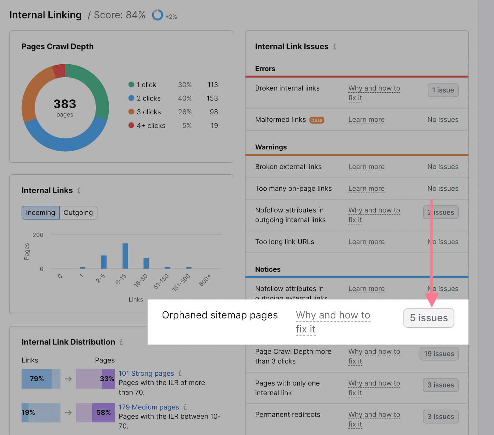 # issues in internal linking button