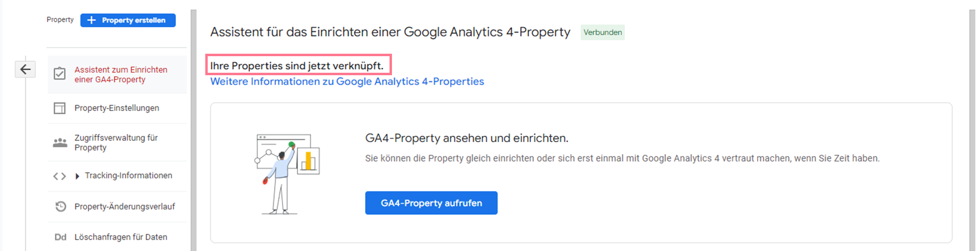 Meldung „Ihre Properties sind jetzt verknüpft“