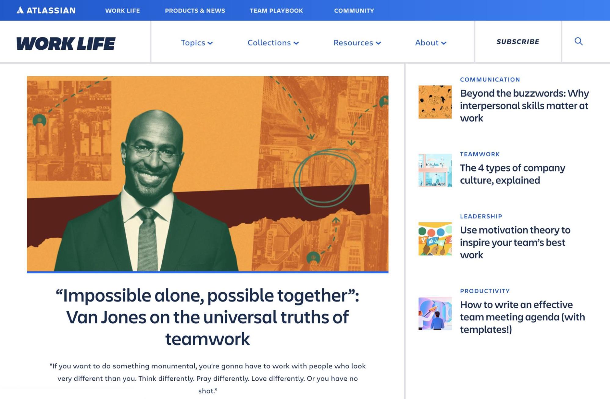 Atlassian's Work Life blog landing page