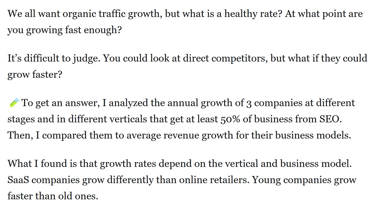 The Growth Memo's section about healthy SEO growth rates