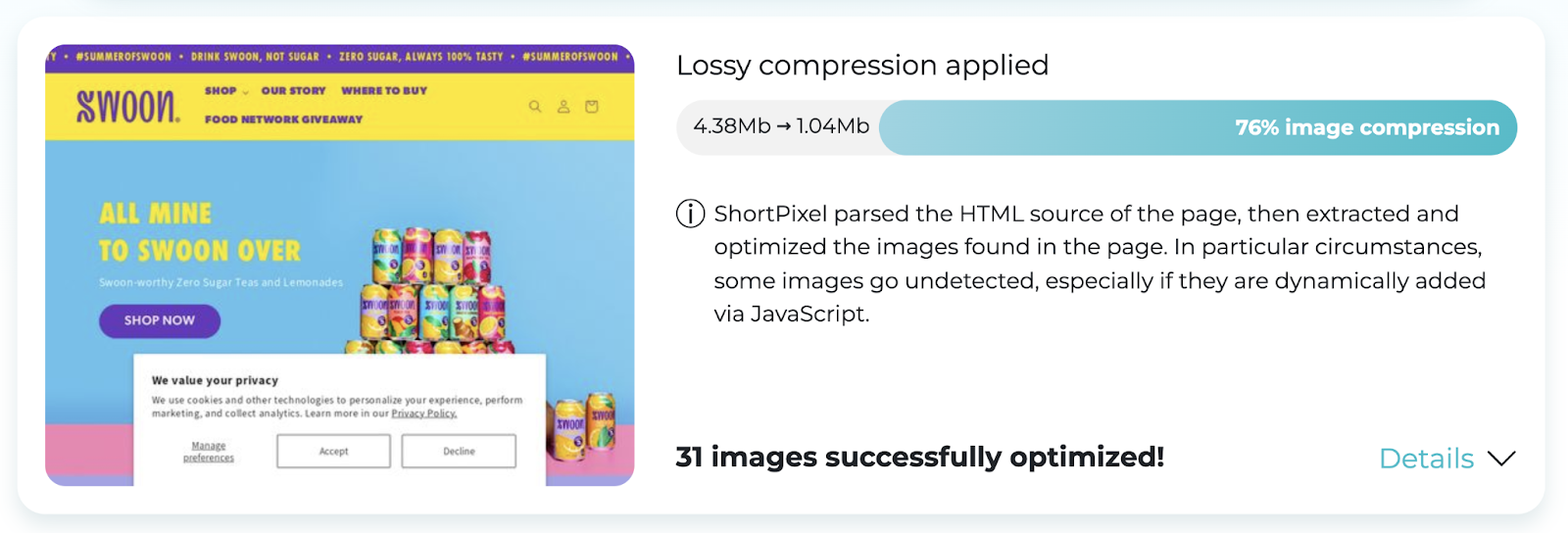 the instrumentality   tin  optimize images by 76%