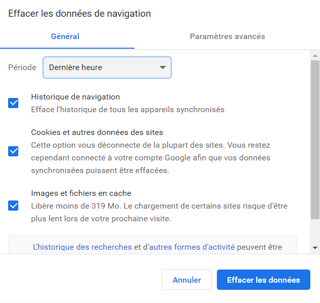 Chrome Effacer données navigation