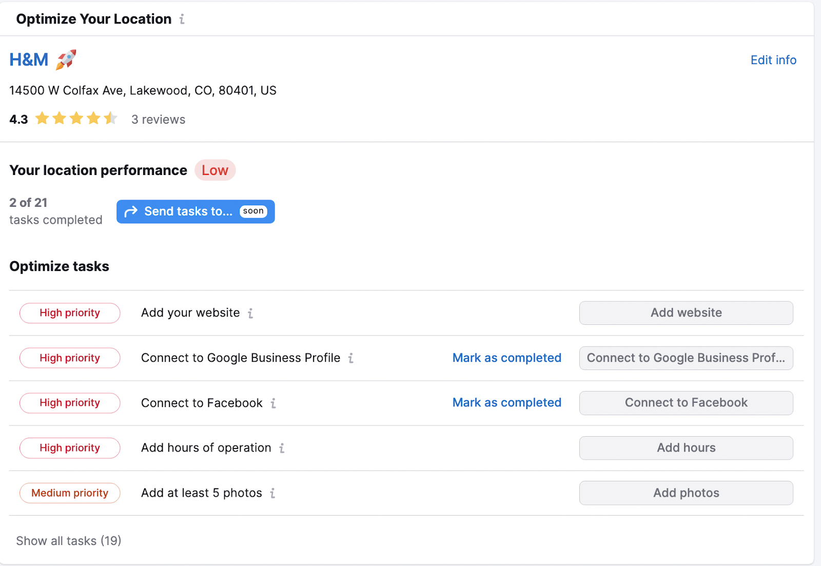 Listing Management tool overview for "H&M"