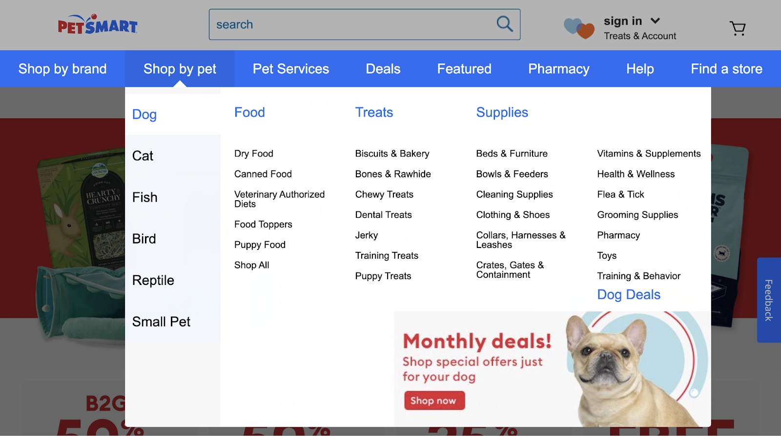 Best Practices for SEO Site Structures 32 drop-down header navigation from PetSmart that provides an easy way to access its many pages
