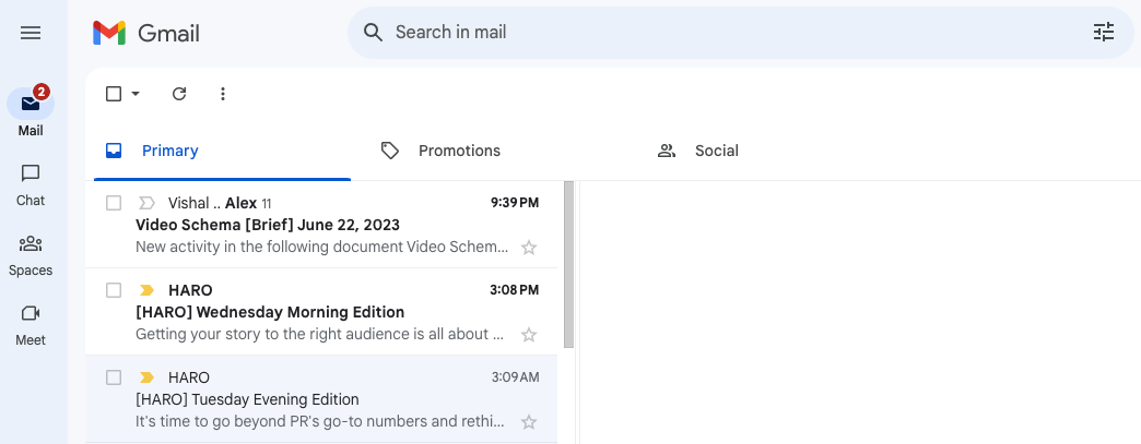 New emails in Gmail inbox