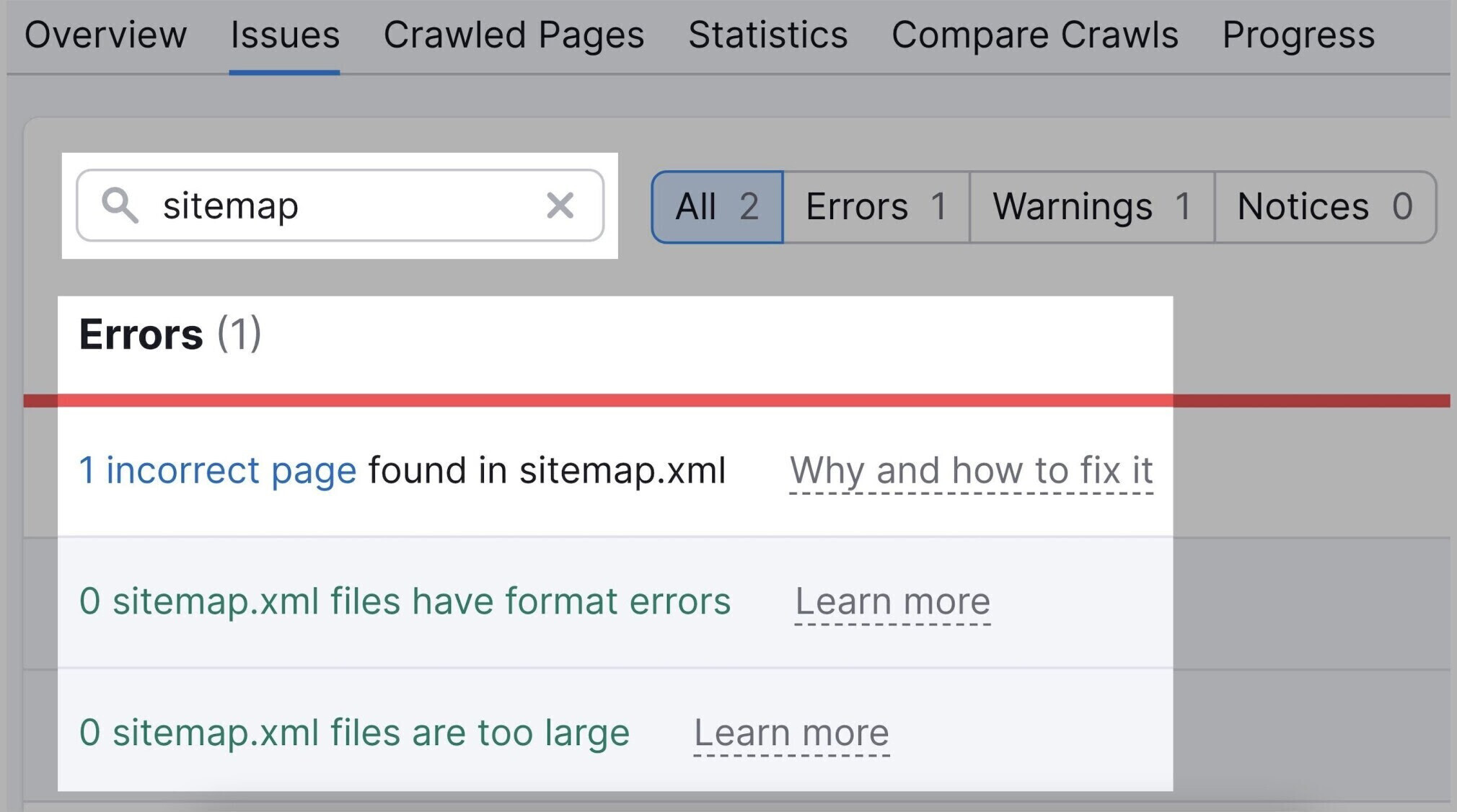 erreurs sitemap Site Audit