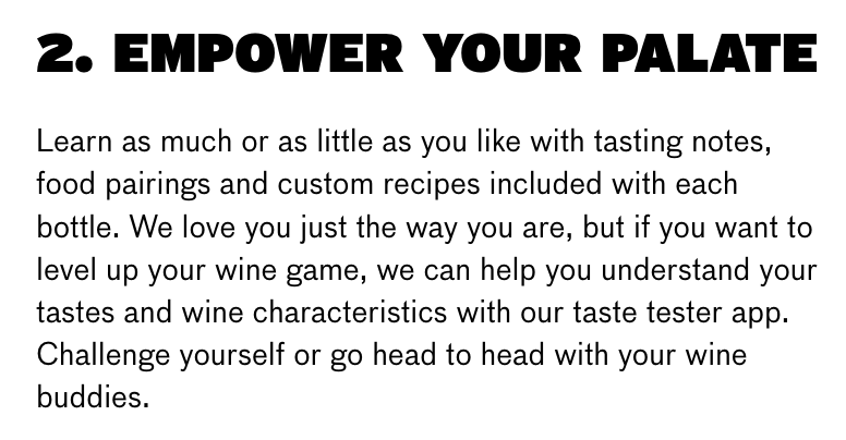Good Pair Days's "2. Empower your palate" section of the copy