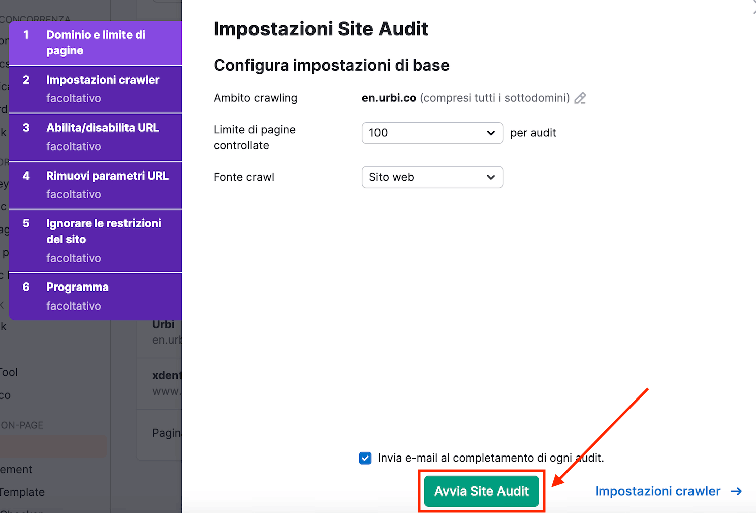 Configurare Site Audit