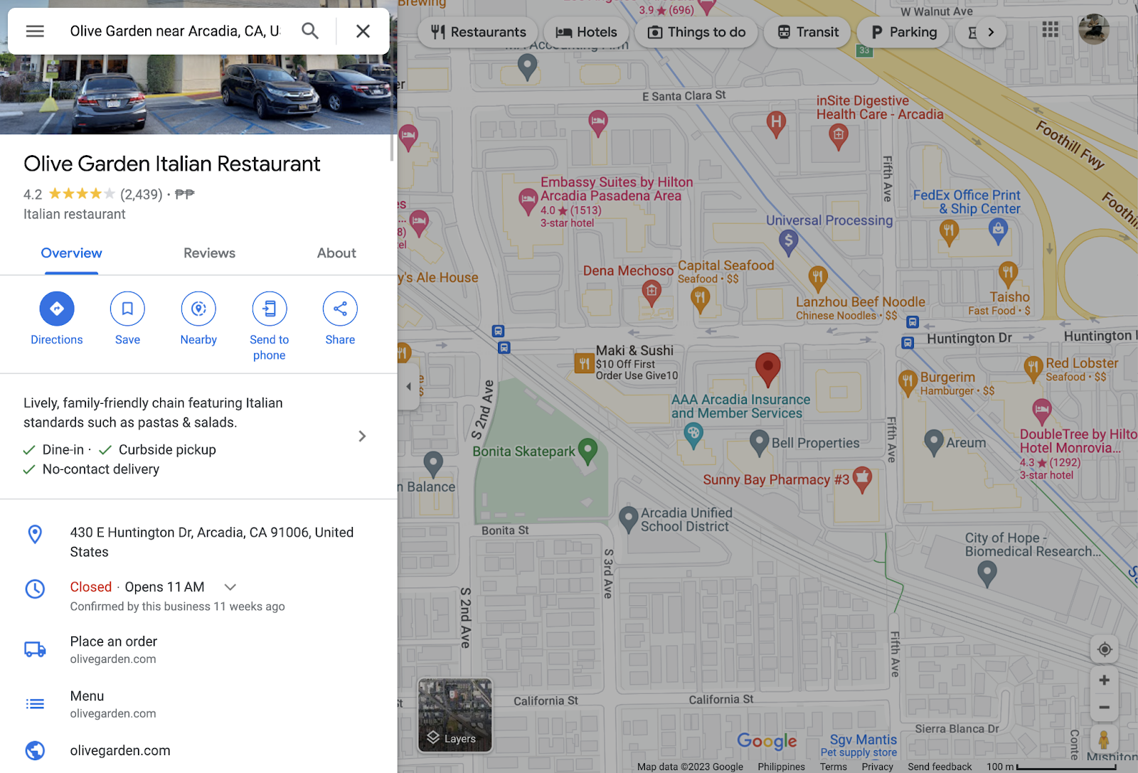 Olive Garden’s on Google Maps