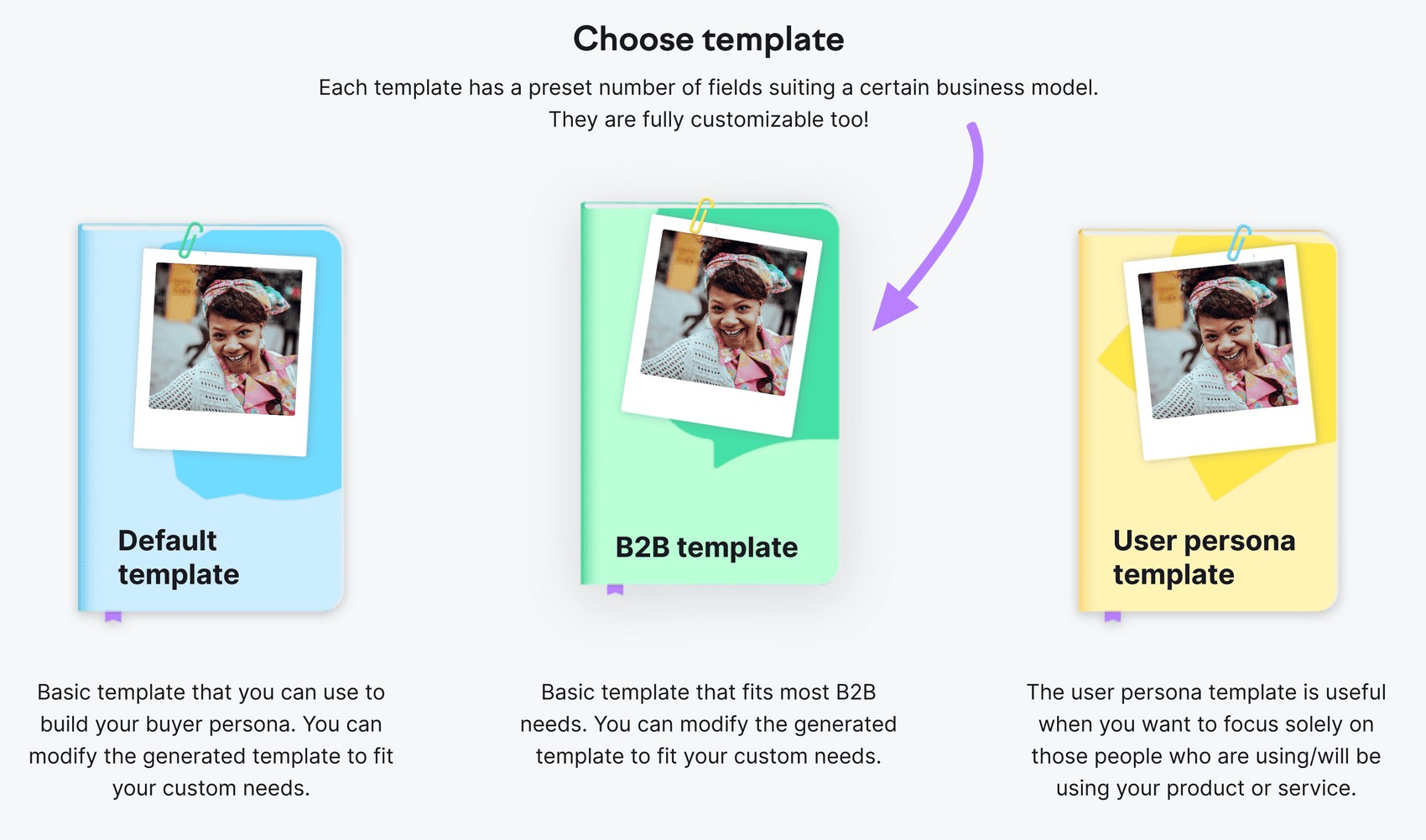 "Choose template" window in Semrush Persona