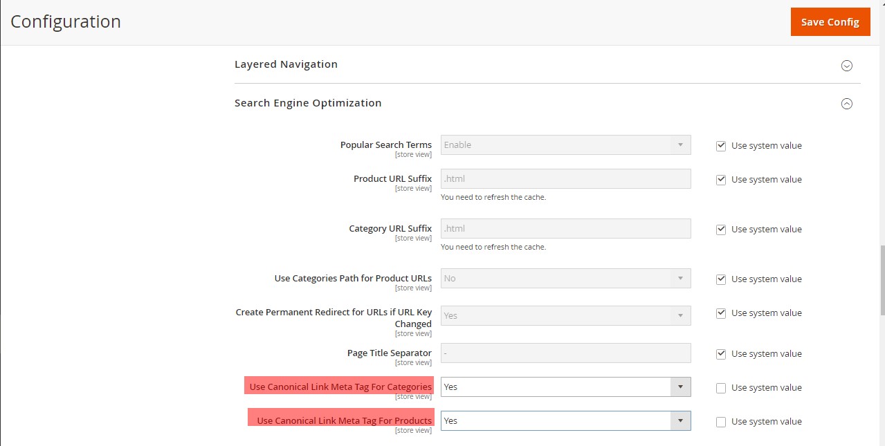 Canonical LINK Meta Tags for Categories and Products