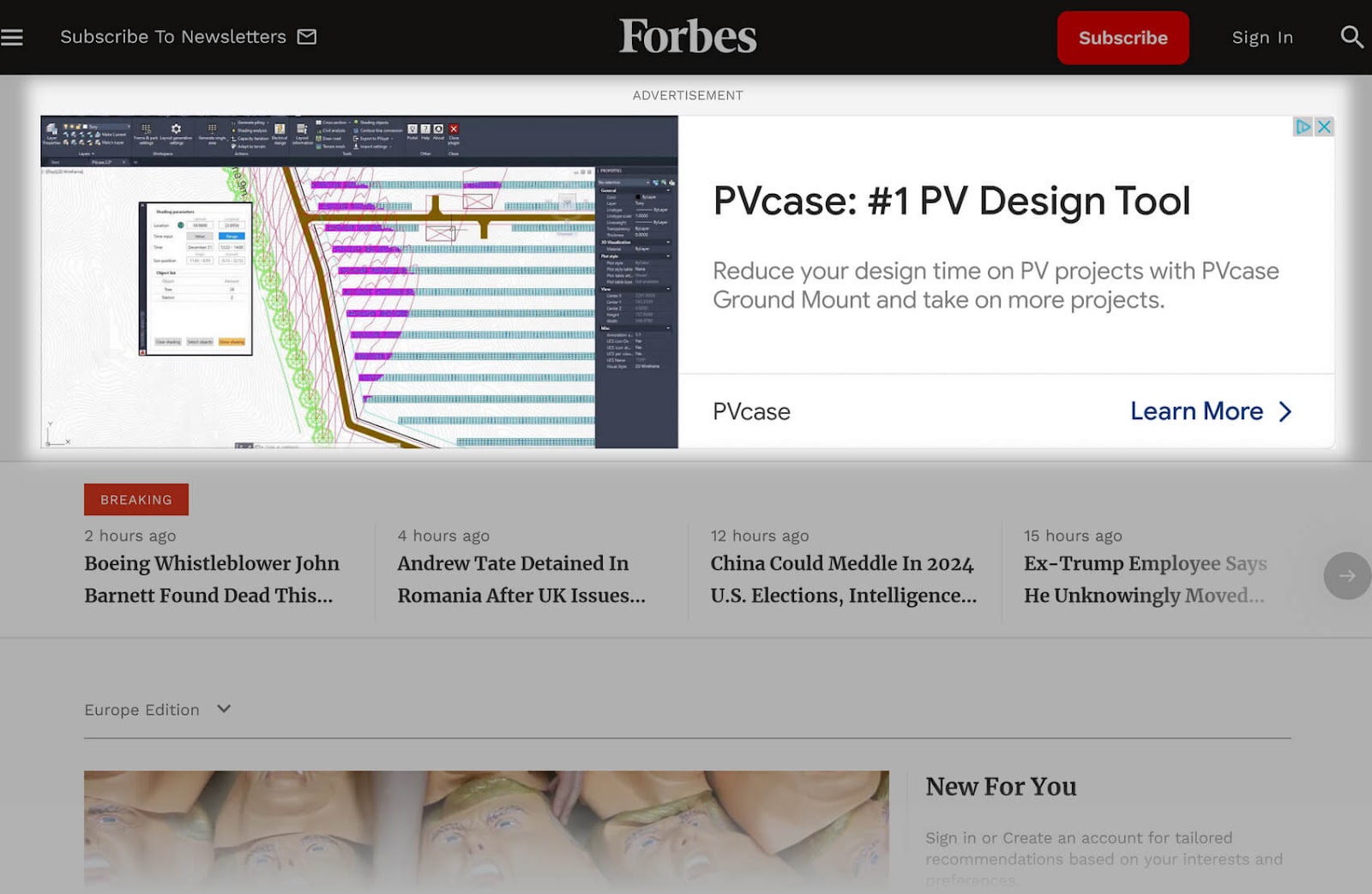 A display ad on Forbes’ homepage