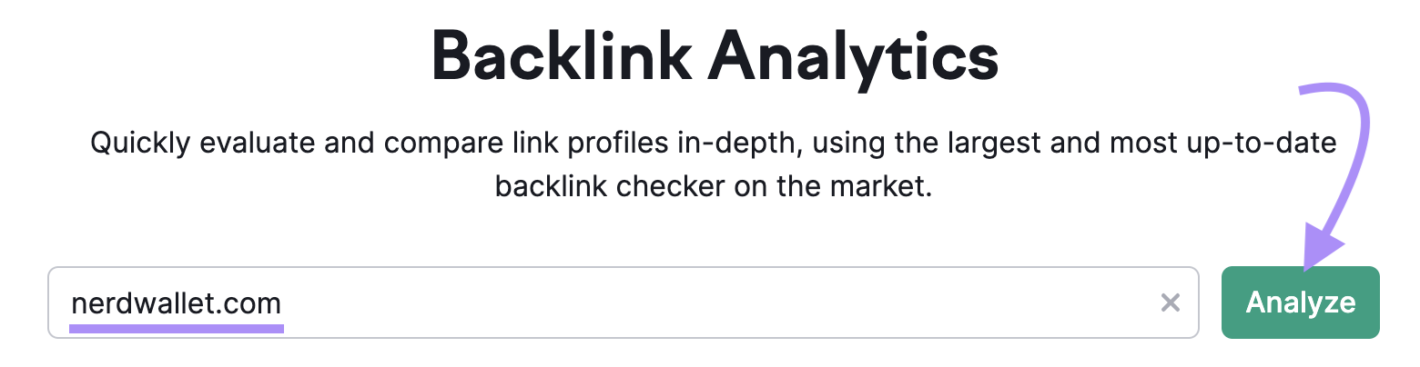 enter your domain to Backlink Analytics tool