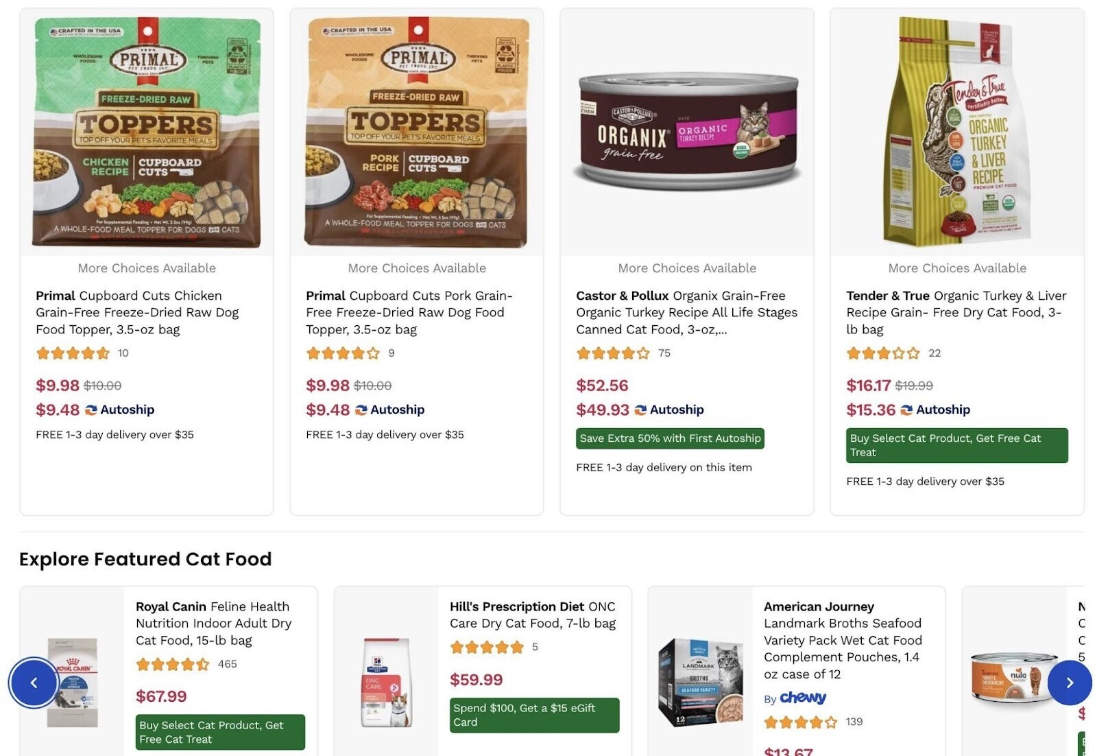 An. example of "pet food" search with commercial intent