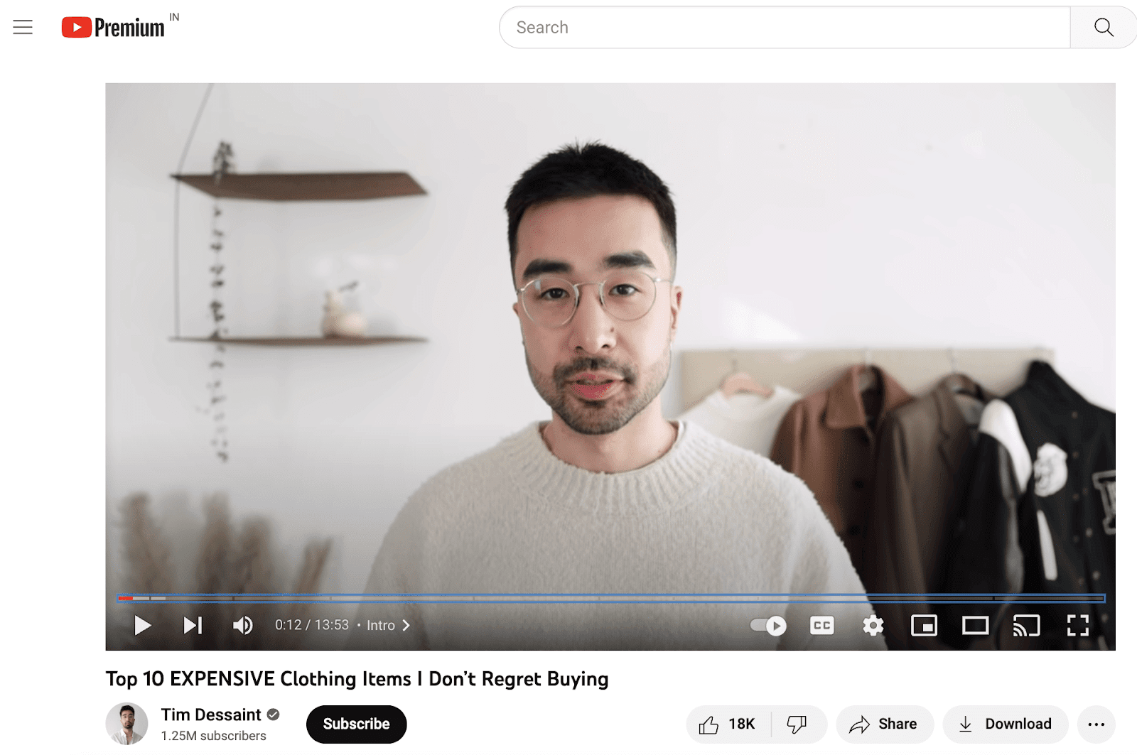 Tim Dessaint's YouTube video on 10 expensive clothing items, sponsored by Farfetch