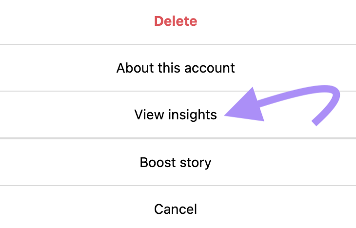 “View insights” selected from the Instagram communicative   menu