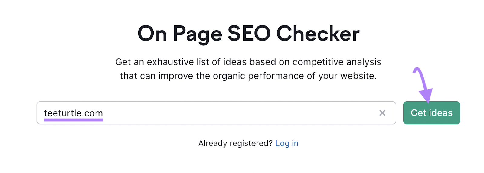 "teeturtle.com" entered into On Page SEO Checker search bar