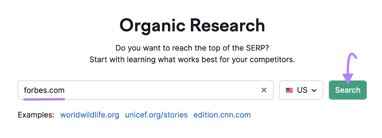 "forbes.com" entered into the Organic Research tool.search bar