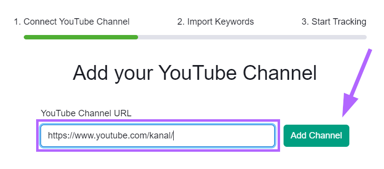 Rank Tracker for YouTube: Kanal-URL eingeben