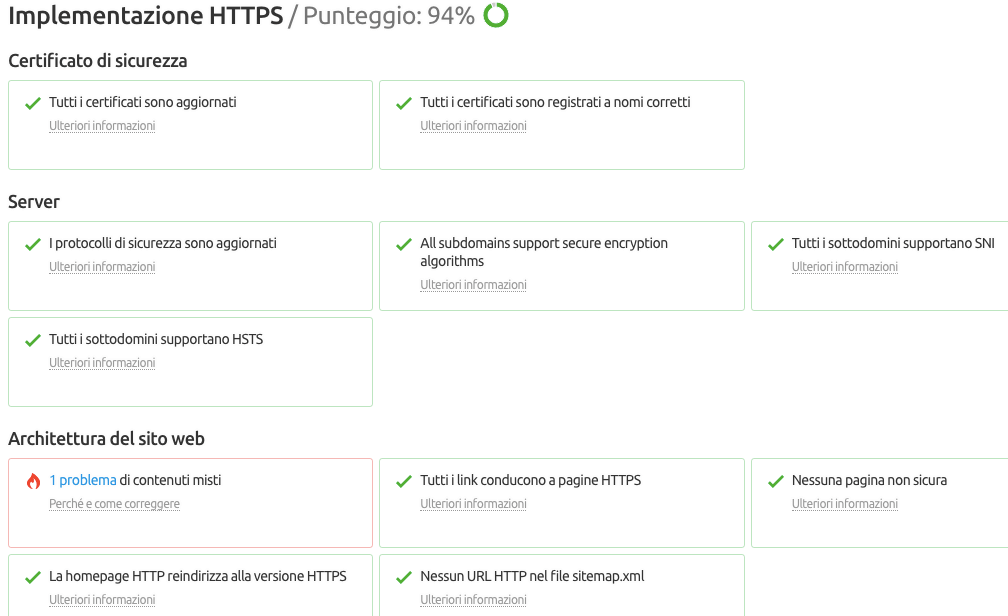 Errori rilevati dal report implementazione HTTPS