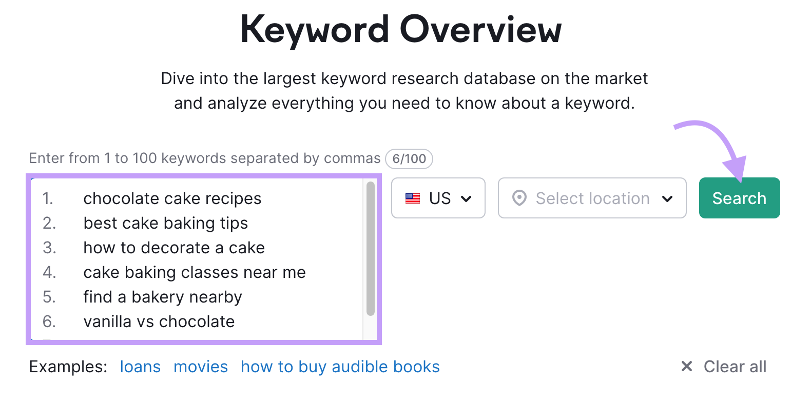 Keyword Overview tool search