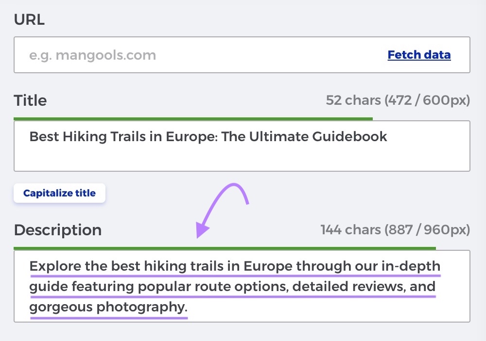 Enter meta statement  successful  the "Description" field