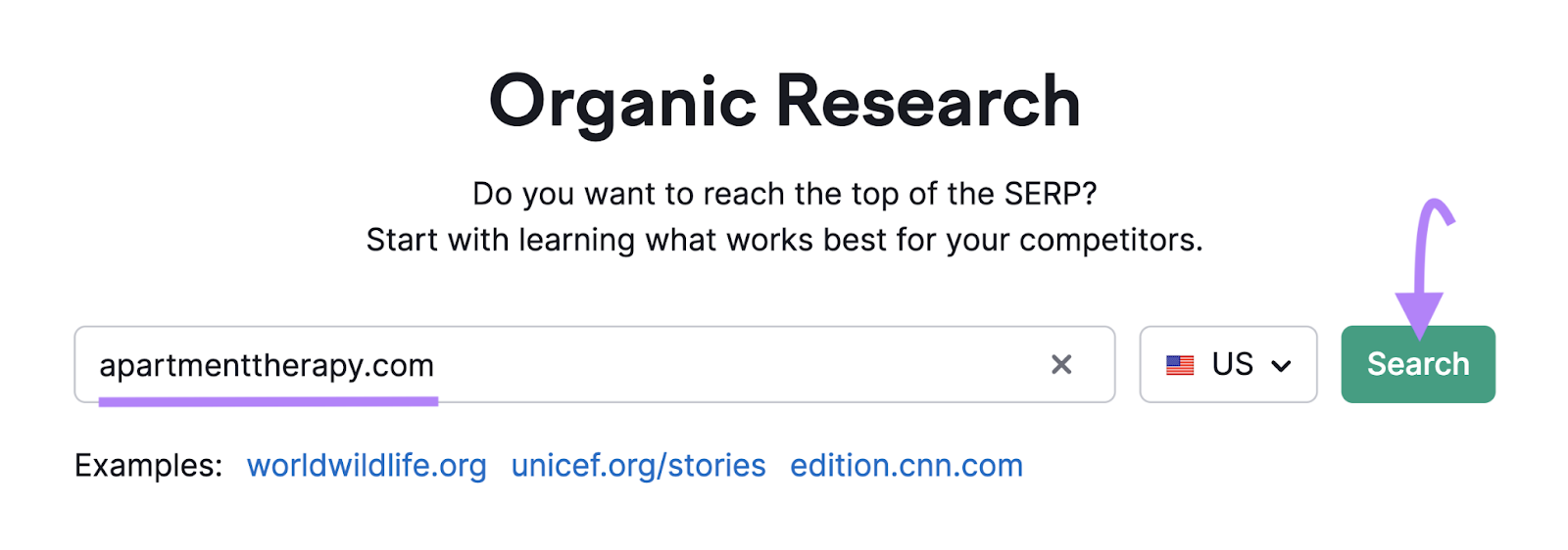 "apartmenttherapy.com" entered into the Organic Research search bar