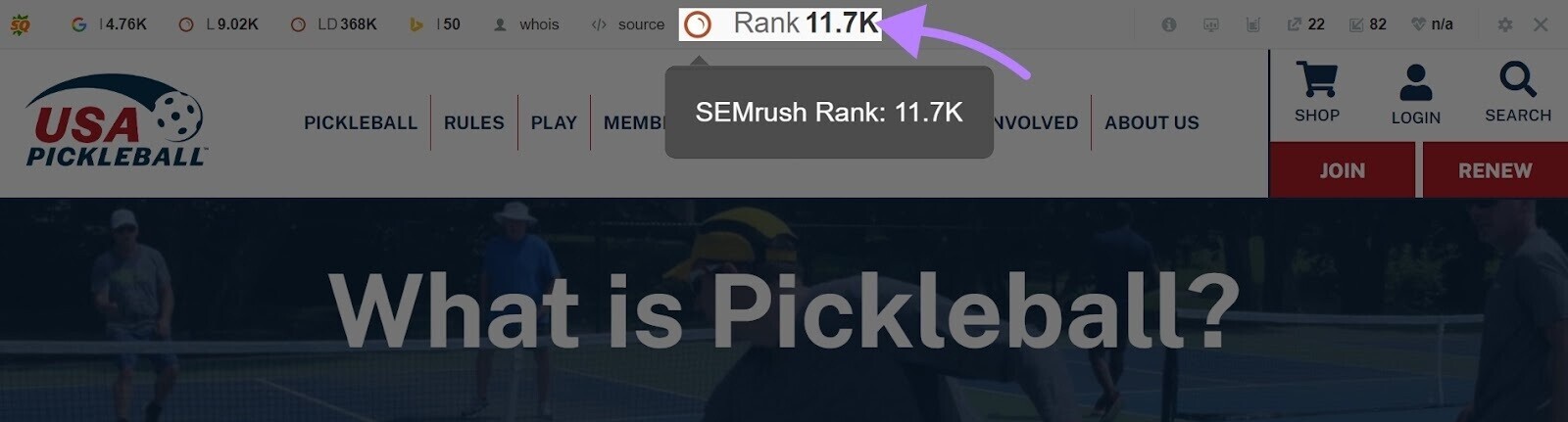 “SEMrush rank” highlighted in SEOquake toolbar