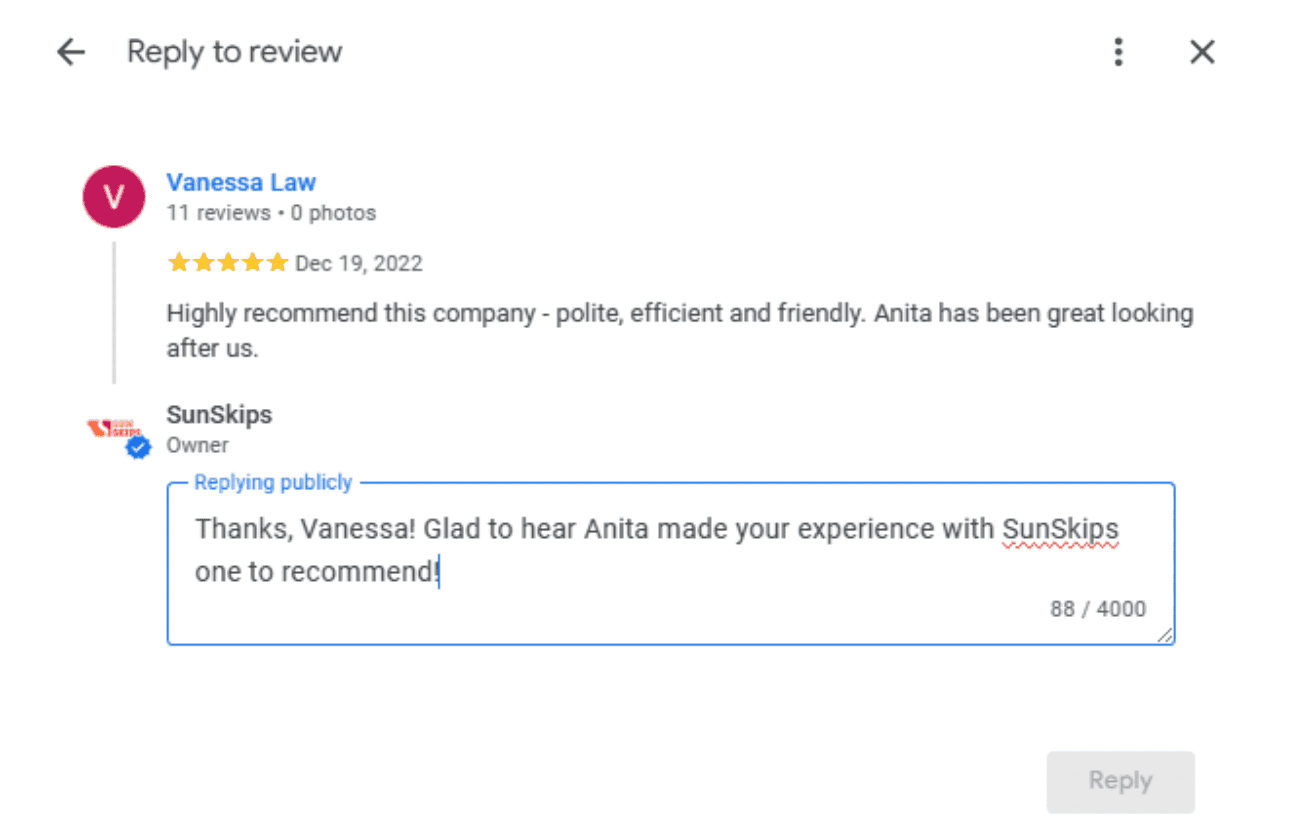 A local review reply
