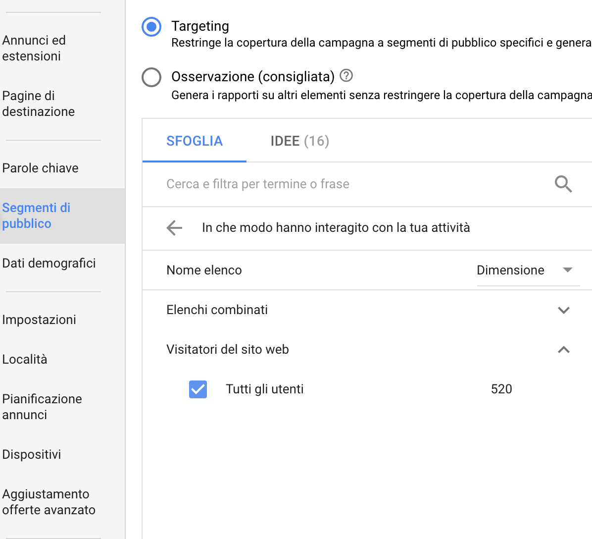 Google Ads: impostare segmenti di pubblico