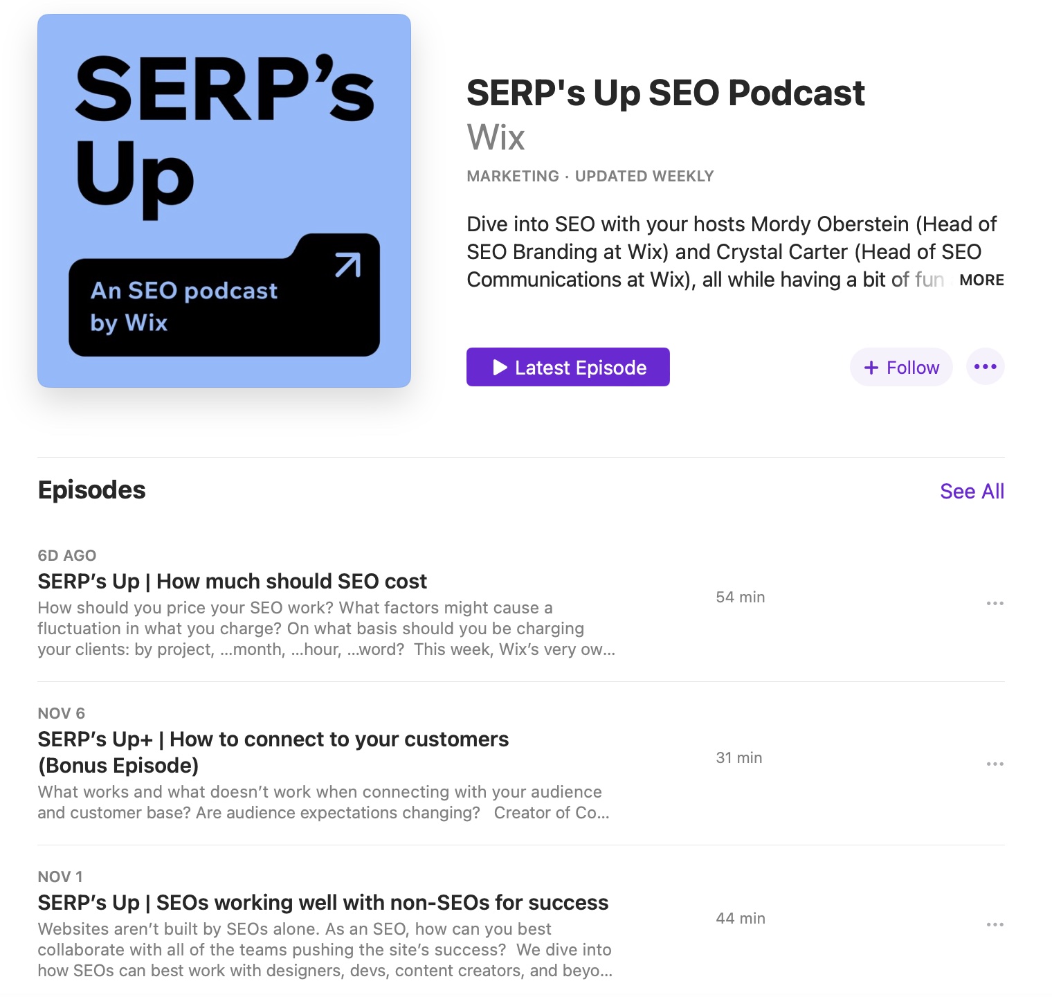 SERP’s Up SEO Podcast page