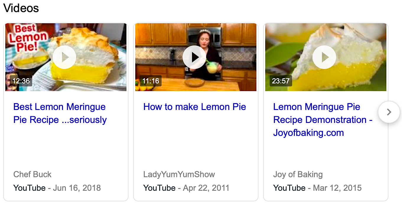 YouTube results in Google search results.