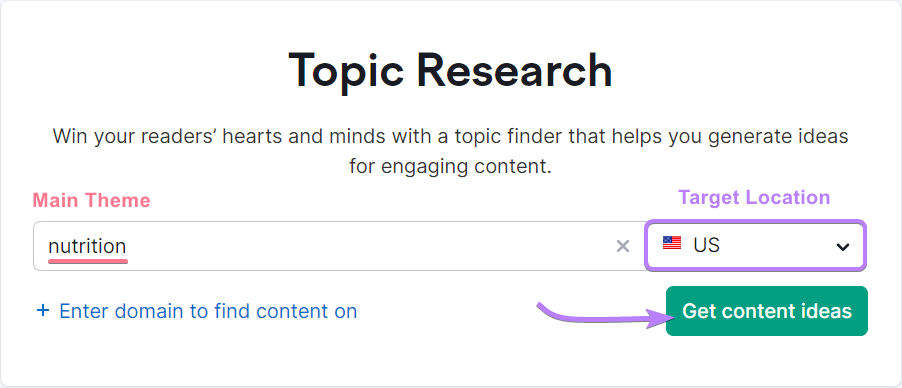 "nutrition" entered into the Topic Research search bar