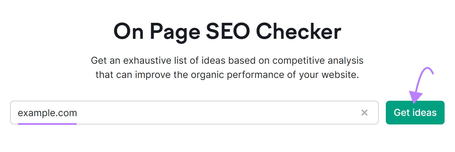 On Page SEO Checker tool search bar