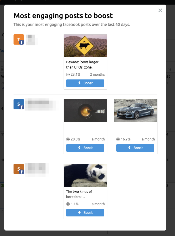 Top des posts à booster suggéré par Social Media Poster SEMrush