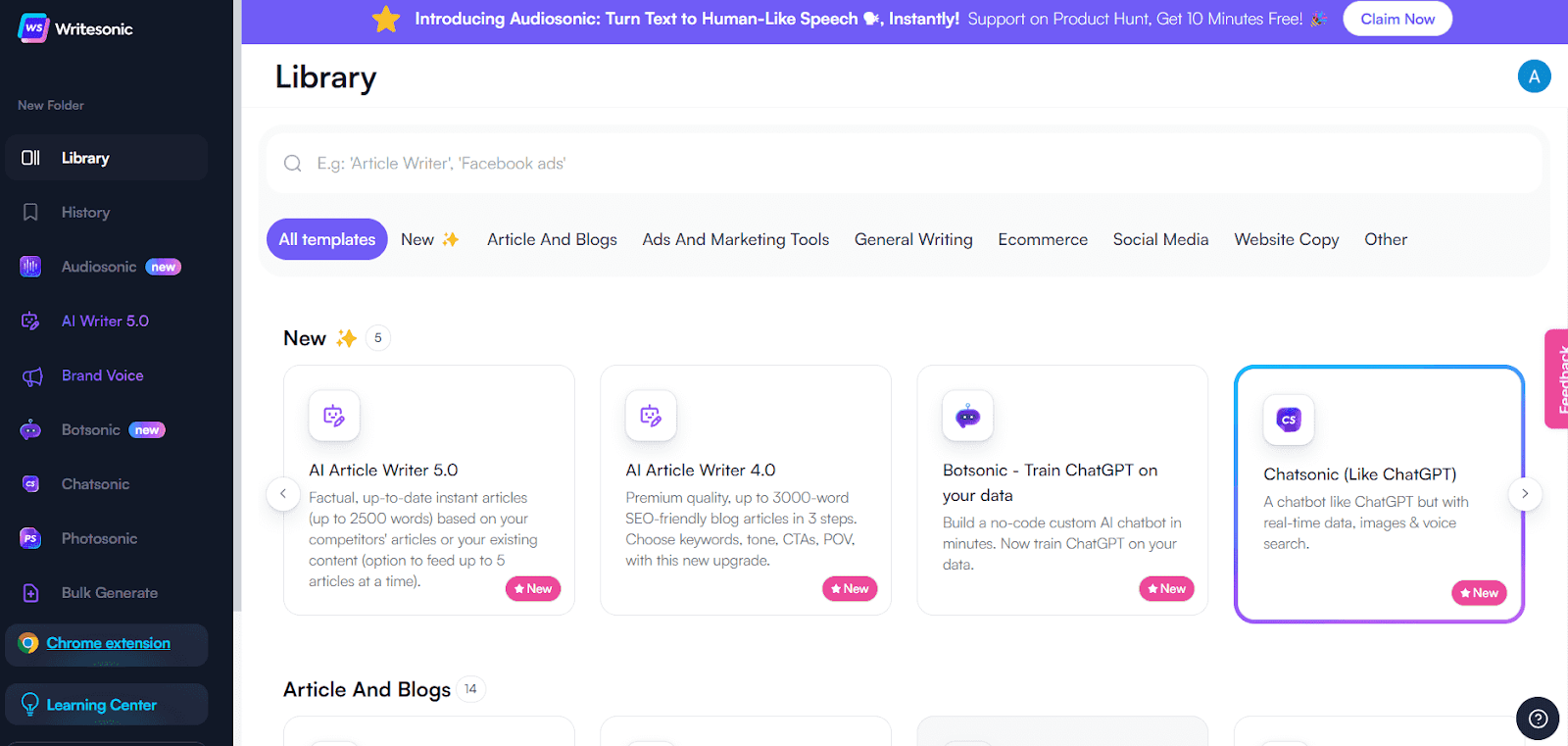 Writesonic "Li،ry" page