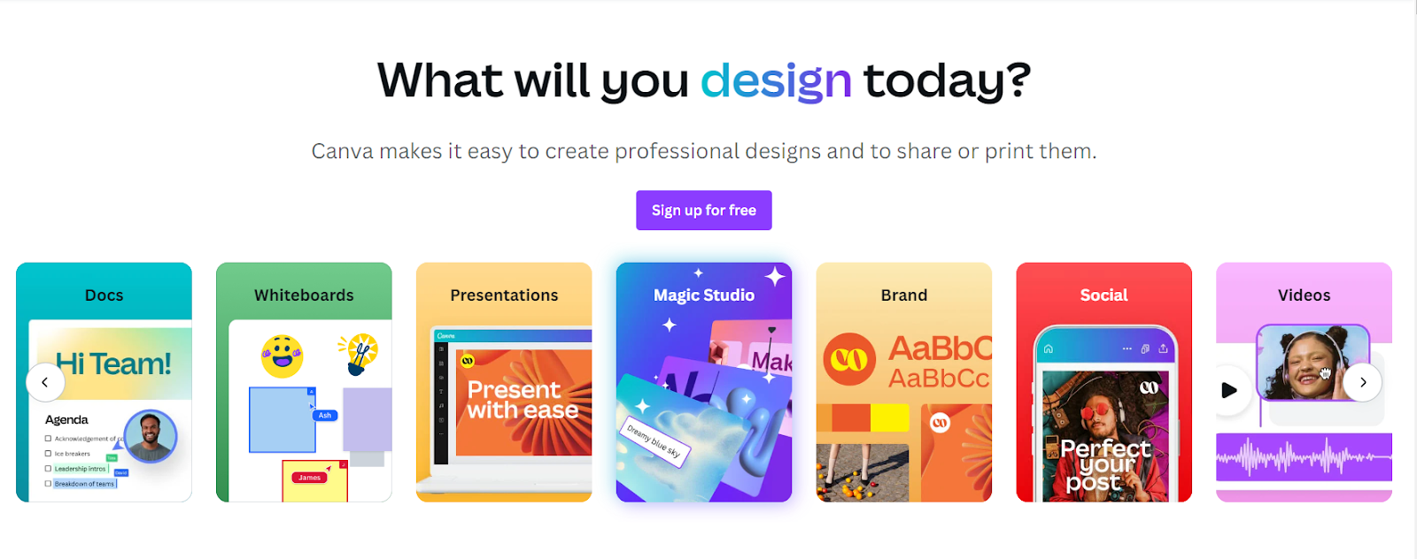 Canva's "What will you design today?" landing page