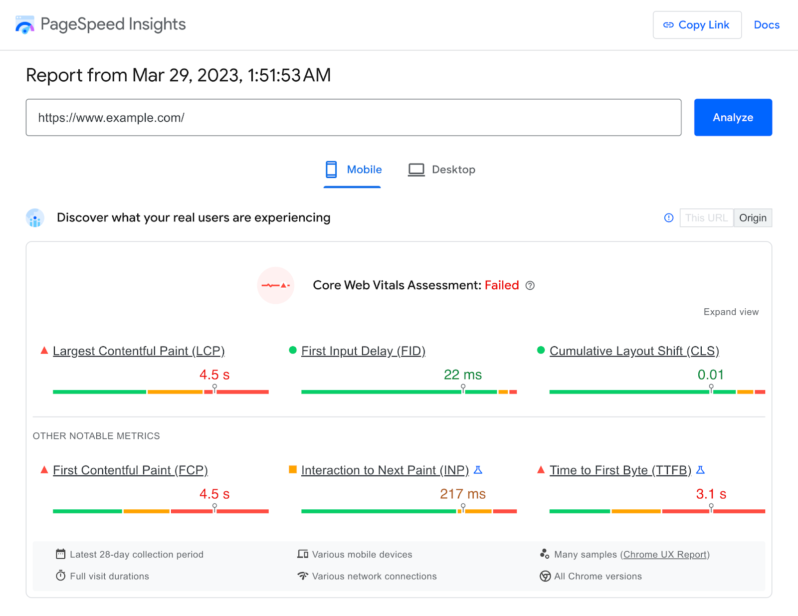 Core Web Vitals Assessment on mobile