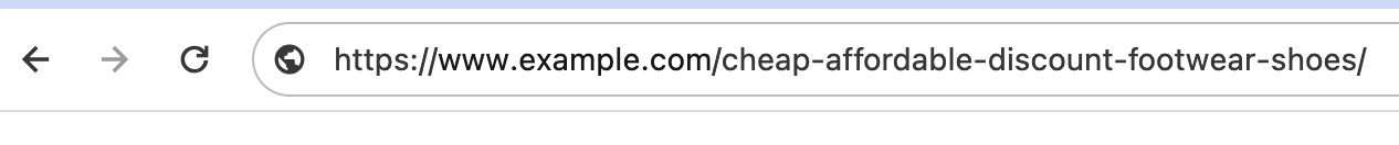 A URL bar with a URL that reads: https://www.example.com/cheap-affordable-discount-footwear-shoes/