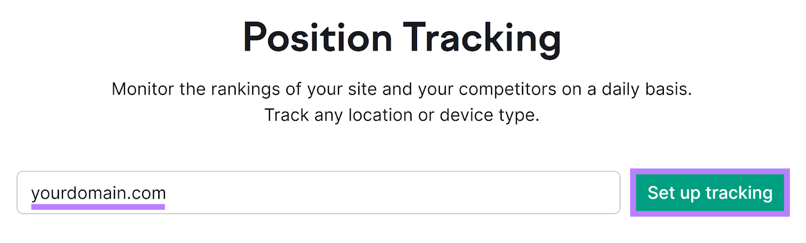 Position Tracking commencement  with domain entered and Set up   tracking fastener  highlighted