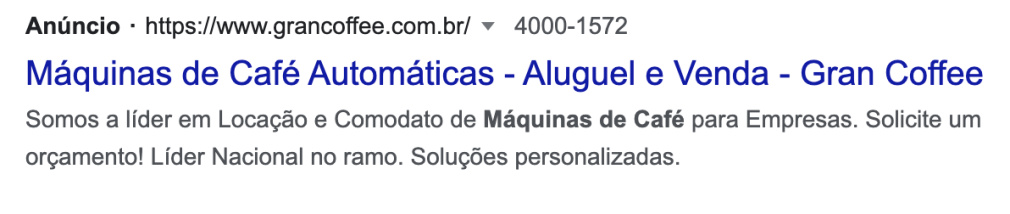 Exemplo text ads Google