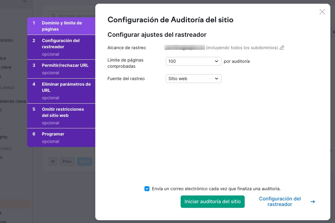 Auditoría del sitio configuracion