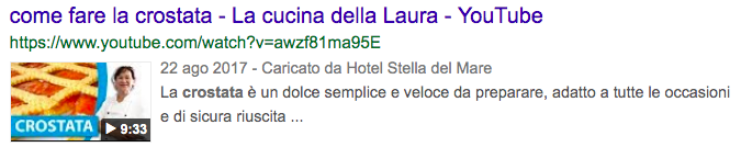 Come sono le serp feature di video su Google (un esempio)