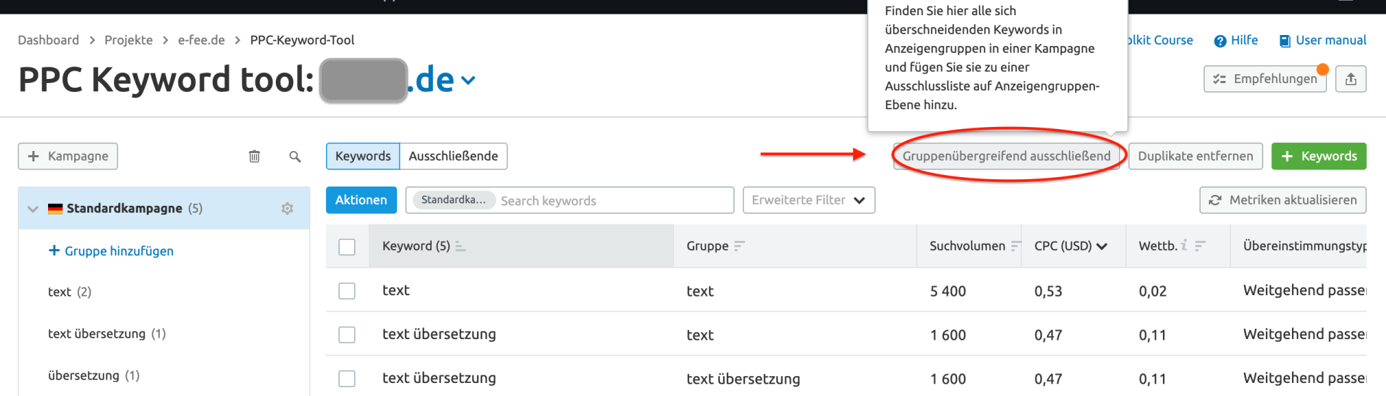 Negative Keywords gruppenübergreifend ausschließen