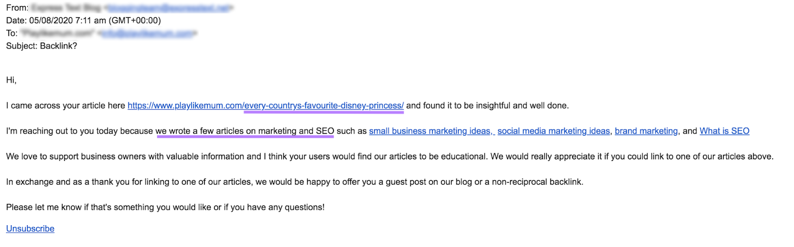 an example of a bad outreach email