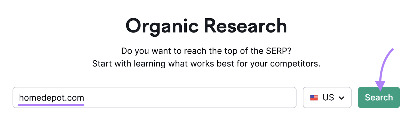 "homedepot.com" entered into Organic Research tool search bar