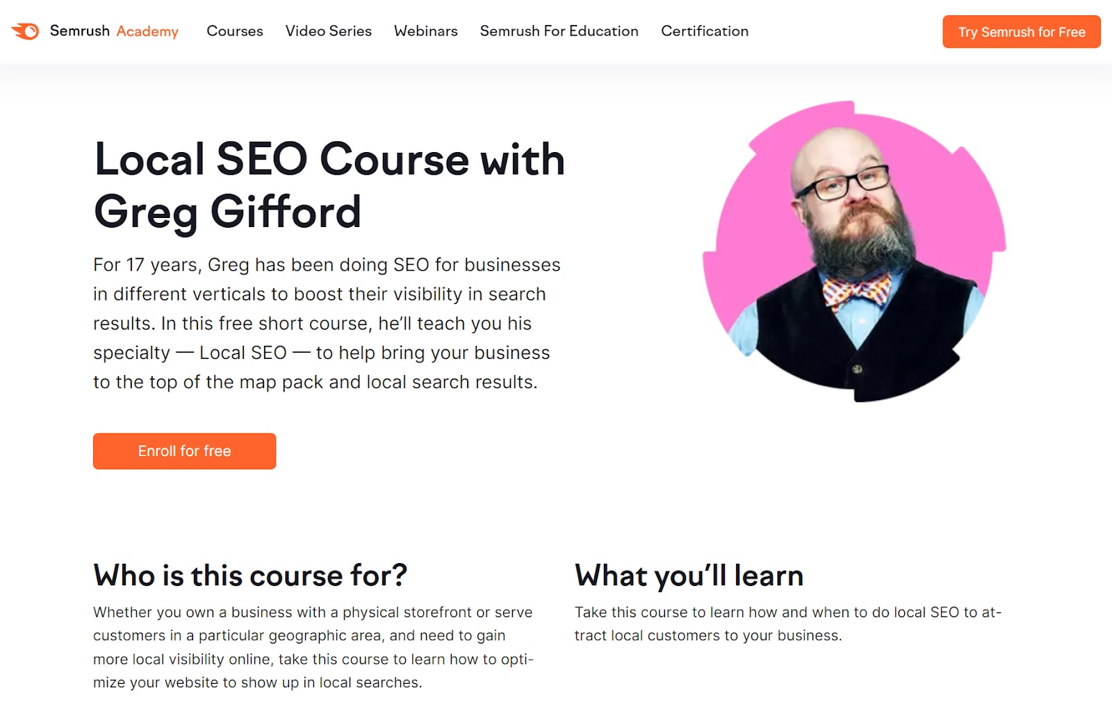 Local SEO Course with Greg Gifford landing page