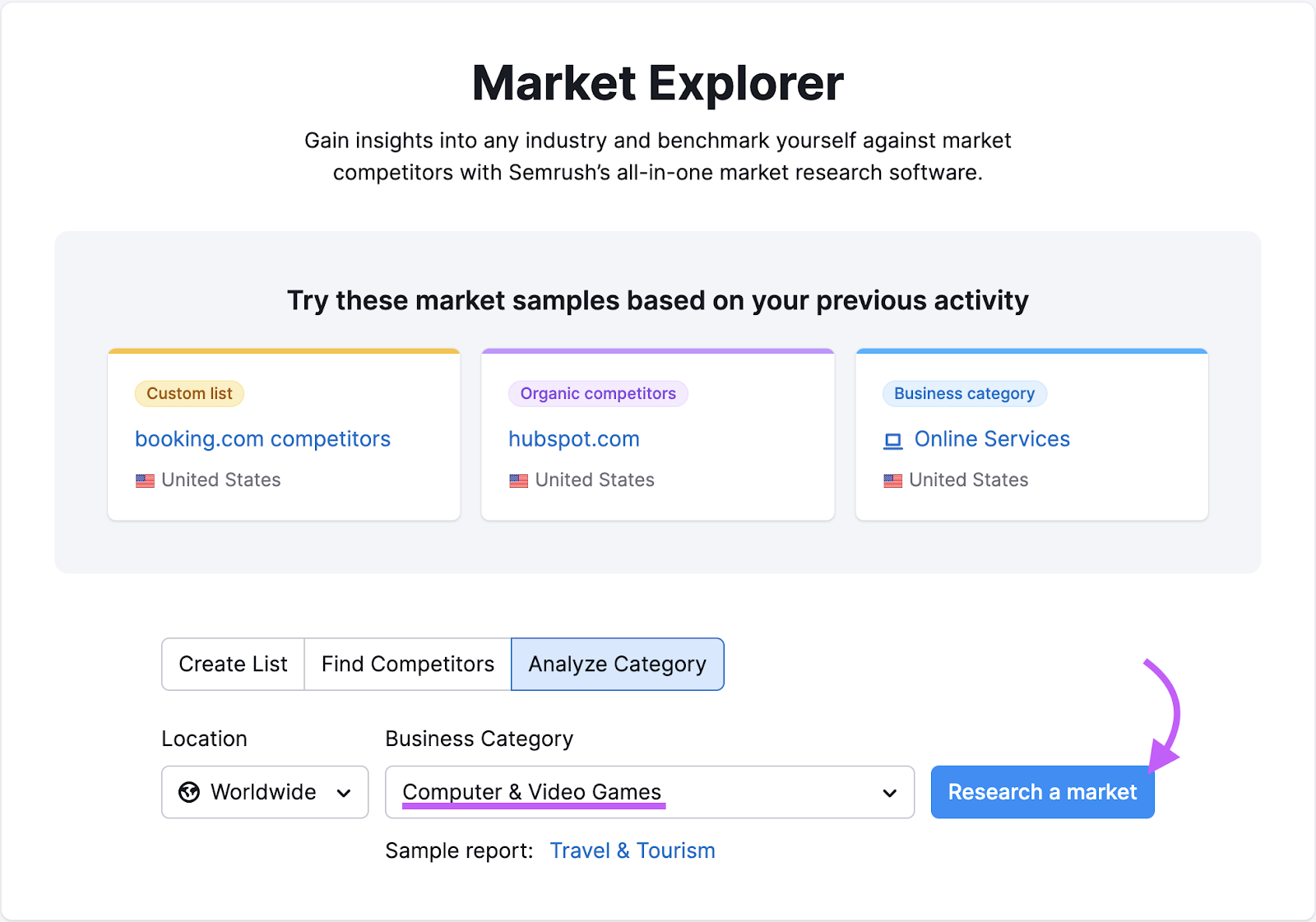 Market Explorer landing page