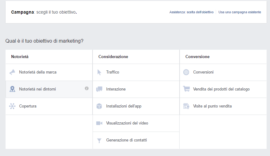 Facebook ADS: Selezione dell'obiettivo della tua campagna locale